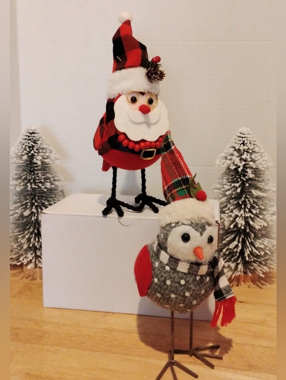 Holiday Santa and Penguin Tabletop Decorations - Red and Gray